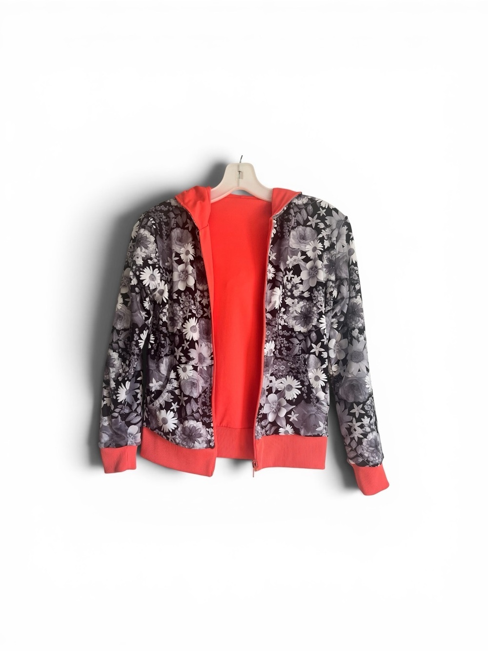 Chooze Reversible Zip-Up Hoodie | Orange Red Floral Daisy -Size 10/12 - Picture 3 of 9